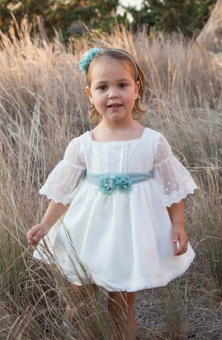 White Baby Dress with a Blue Belt