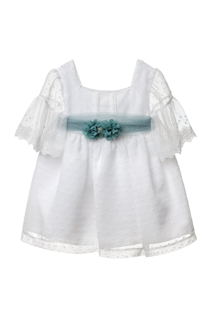 White Baby Dress with a Blue Belt
