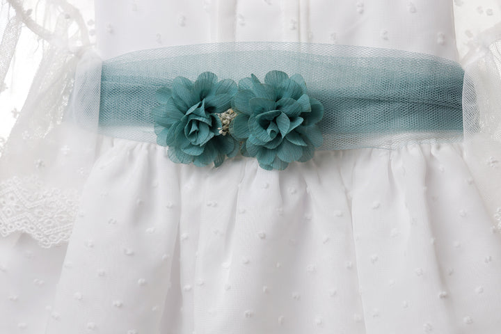 White Baby Dress with a Blue Belt