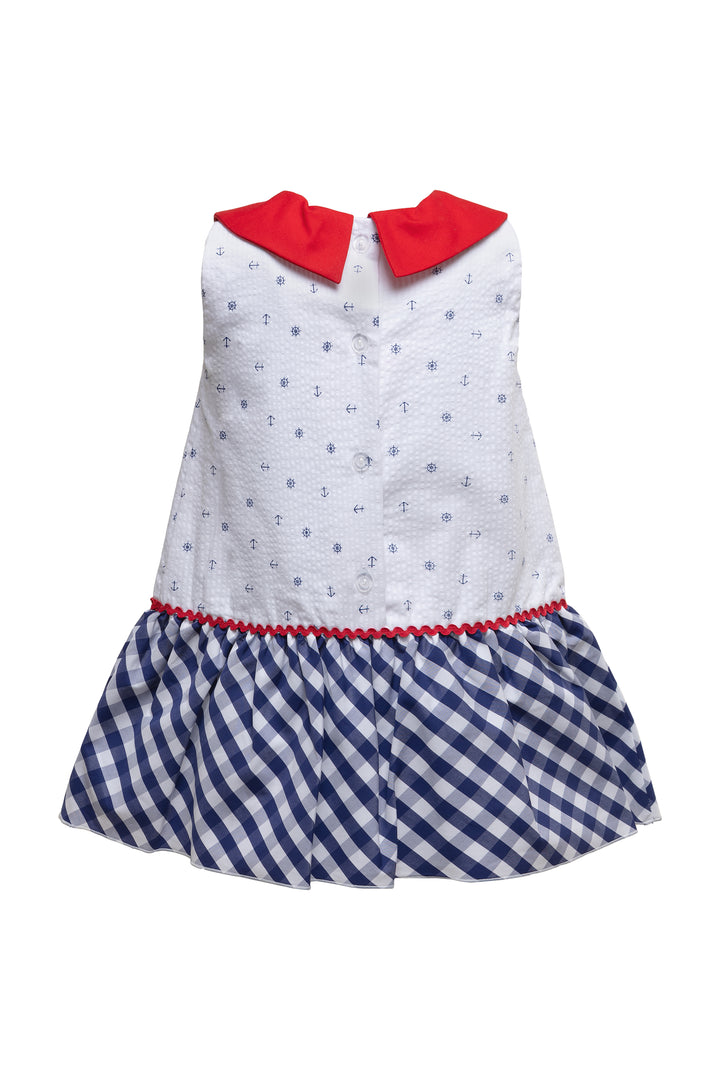 White, Red and Navy Blue Dress