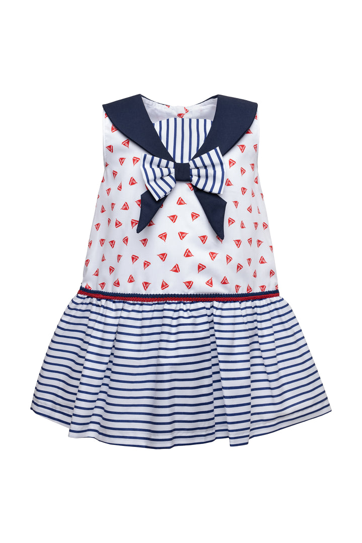 White, Navy Blue and Red Dress (Large Sizes)