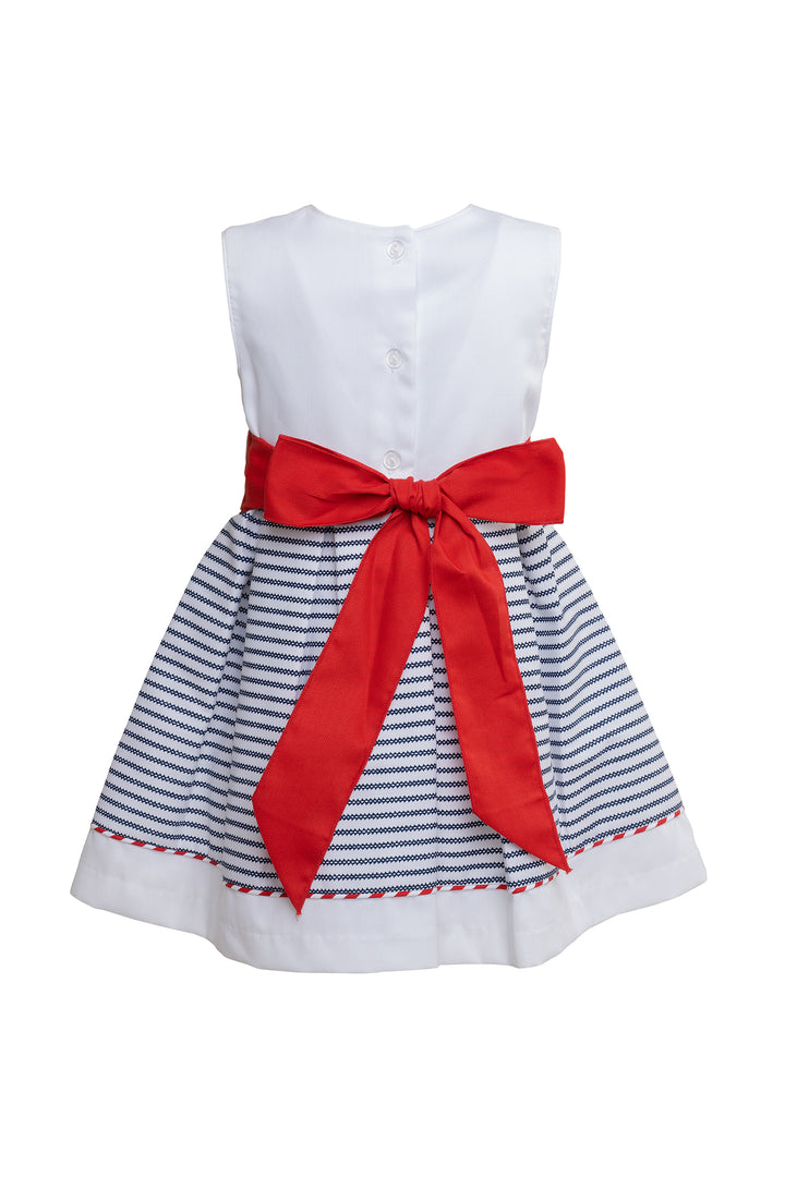 White, Navy Blue and Red Dress