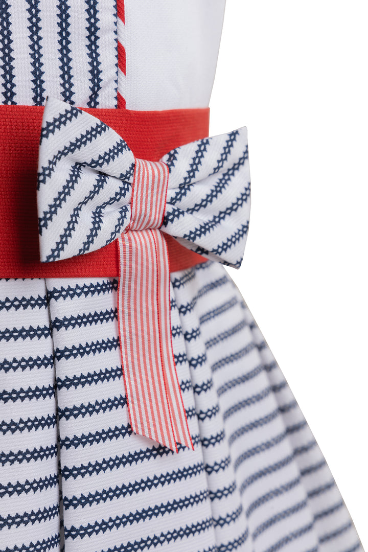 White, Navy Blue and Red Dress