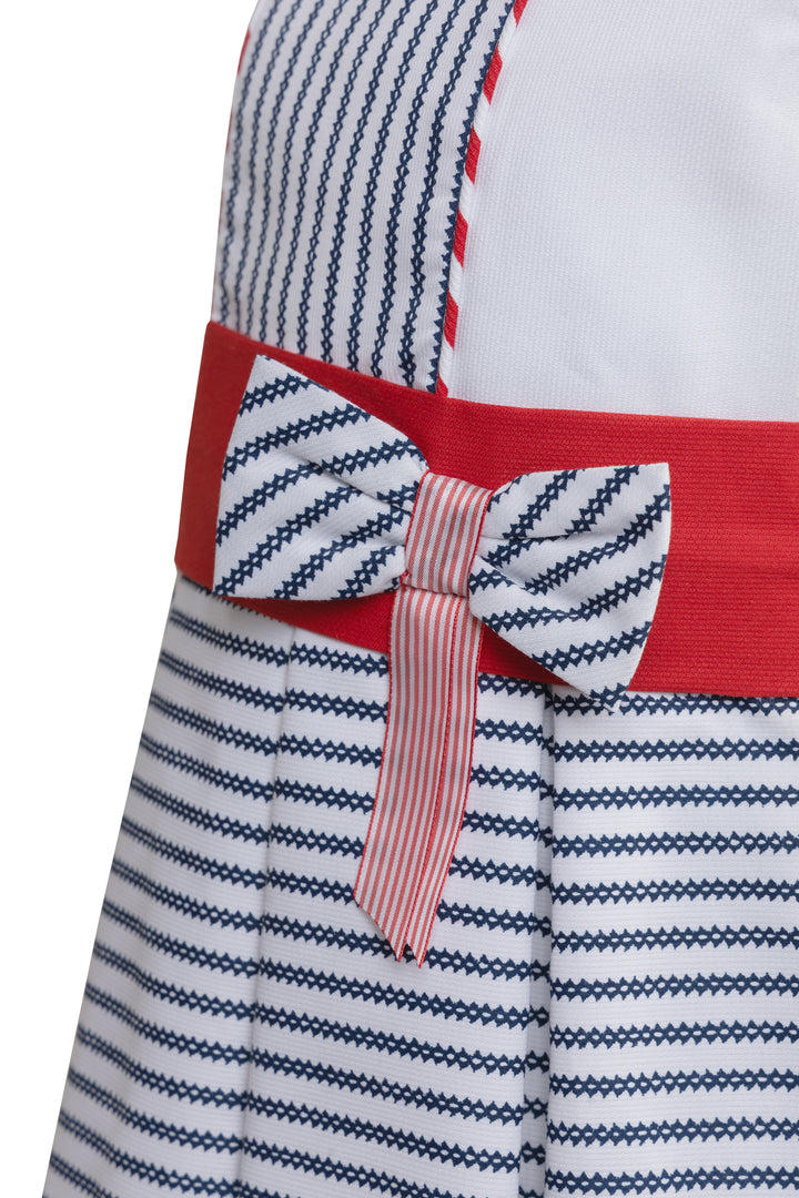 White, Navy Blue and Red Dress