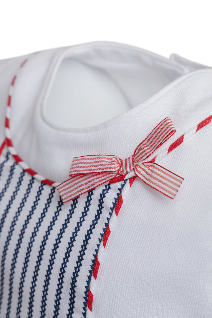 White, Navy Blue and Red Dress