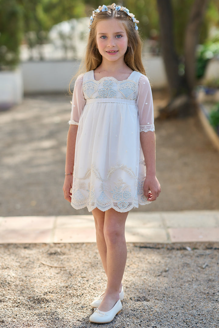 Off White and Blue Dress