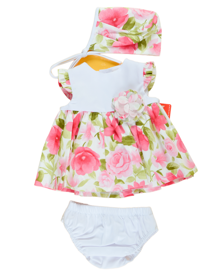 White and Fucia Floral Baby Dress