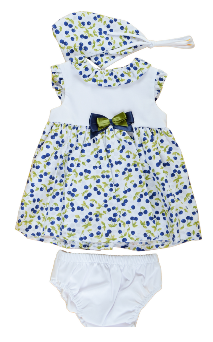 White, Green and Blue Cherry Baby Dress