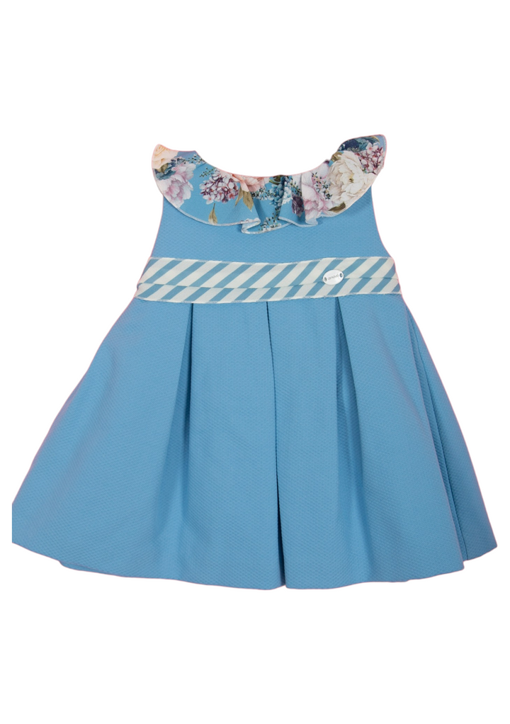 Blue dress with striped belt