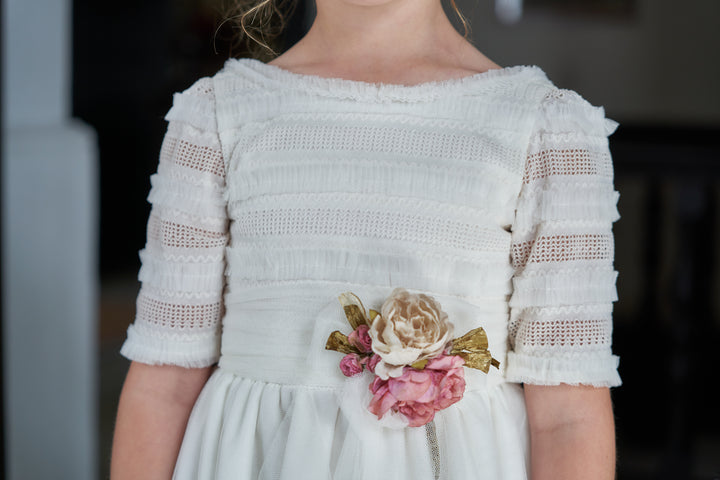 Off White Dress with Floral Belt