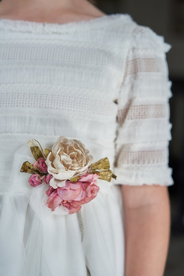 Off White Dress with Floral Belt