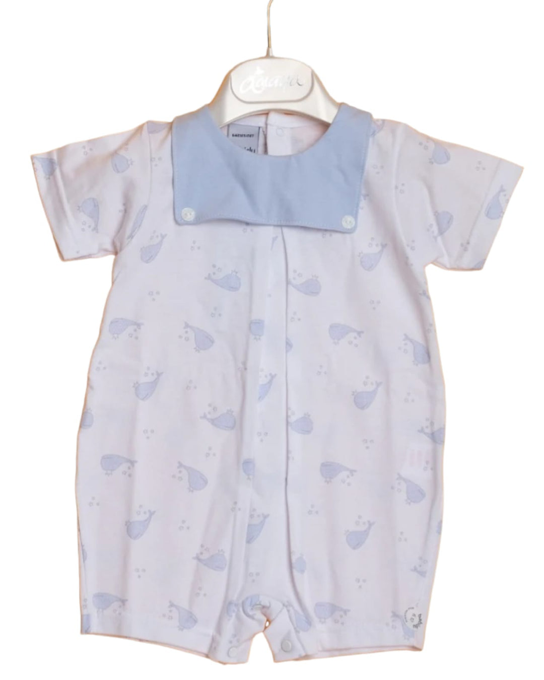 White and light blue baby overall