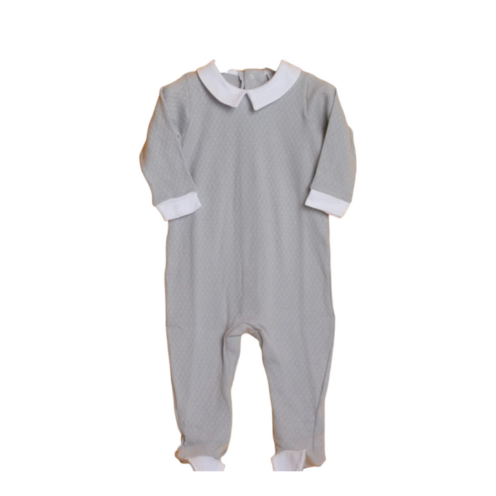 Grey baby overall with white collar