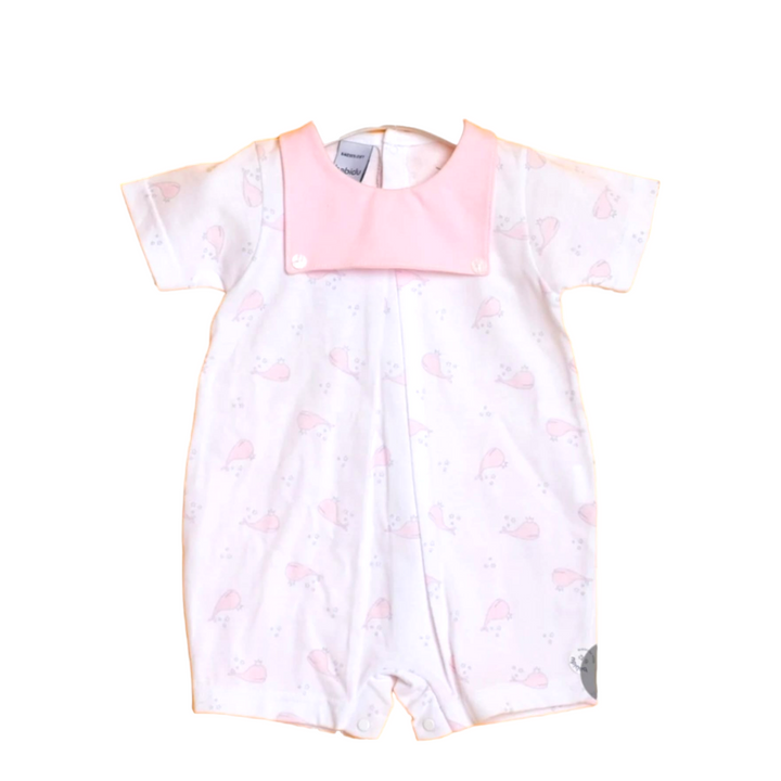 White and light pink baby overall