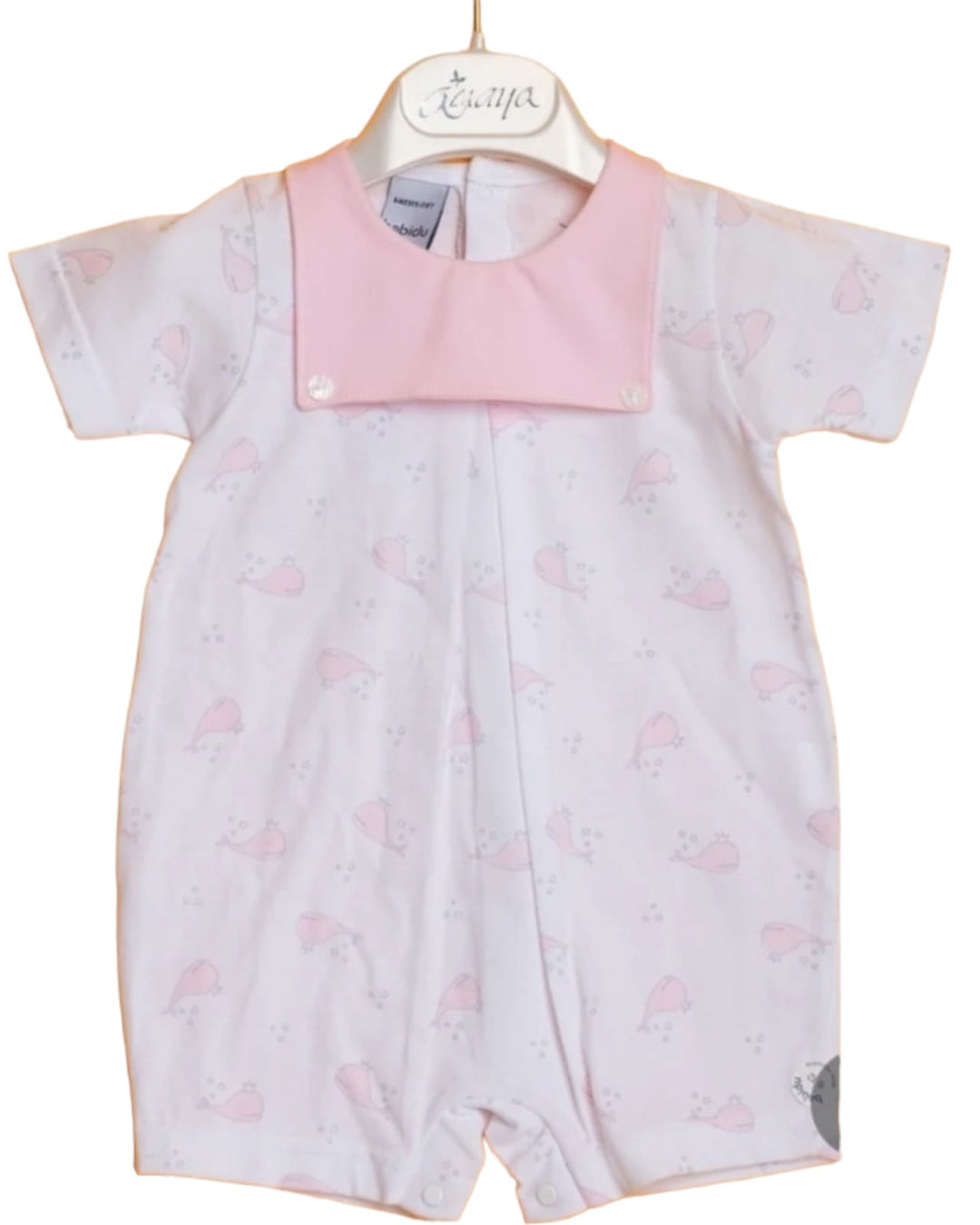 White and light pink baby overall