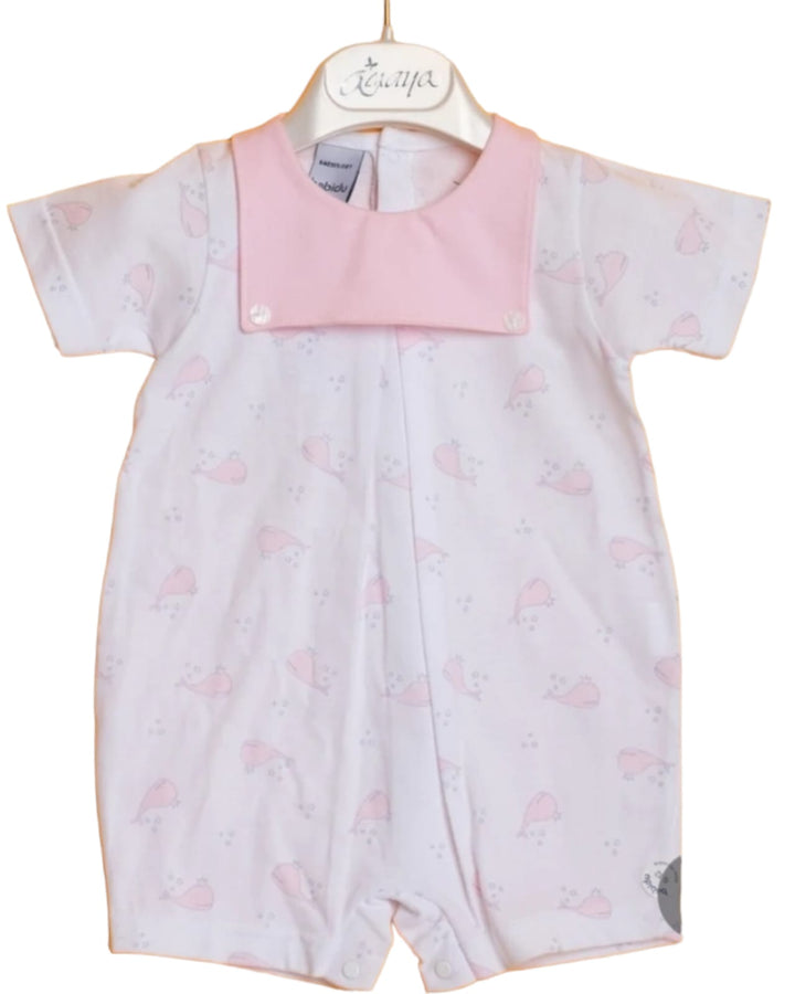 White and light pink baby overall