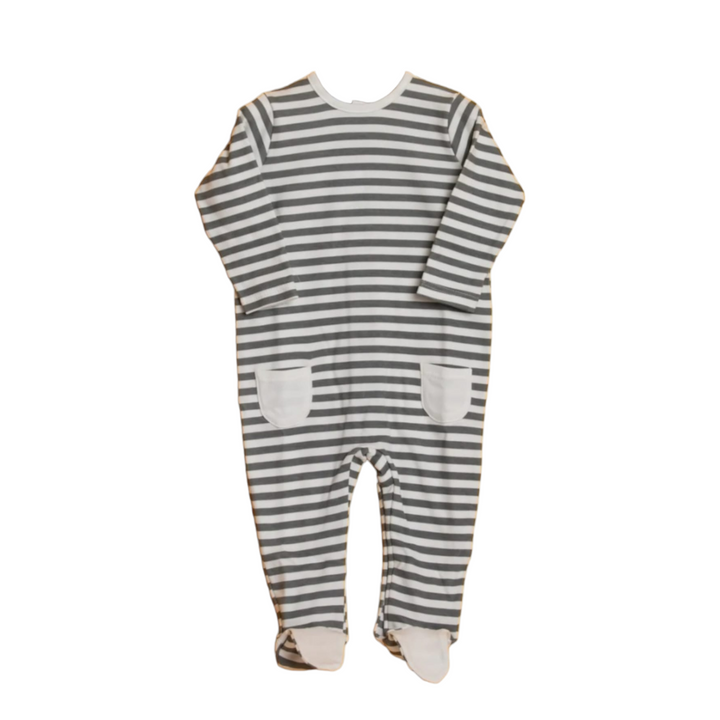 Dark grey striped baby overall