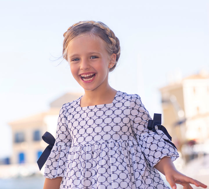 White and Navy Blue Dress