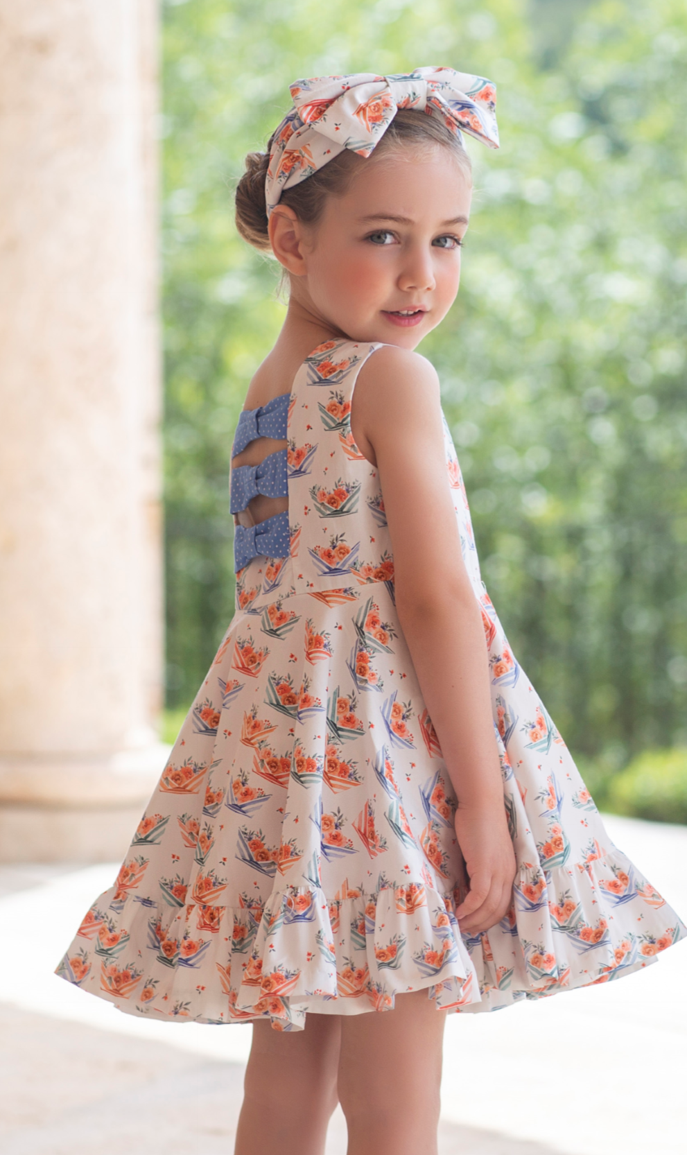 Floral White and Orange Dress