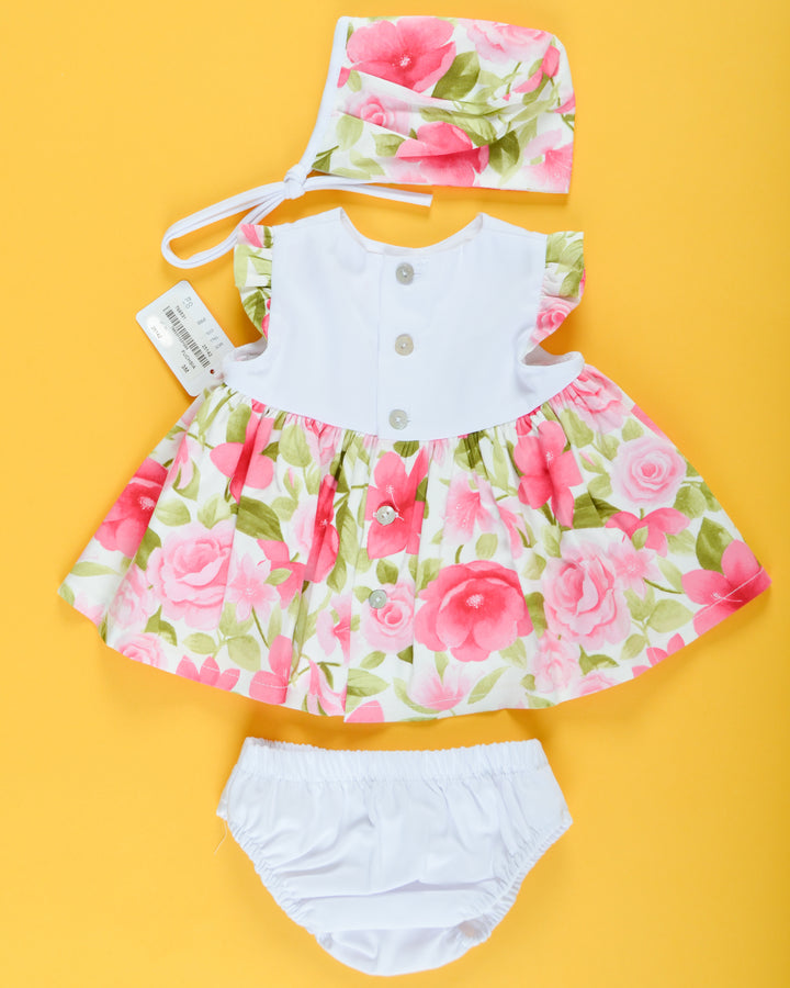 White and Fucia Floral Baby Dress