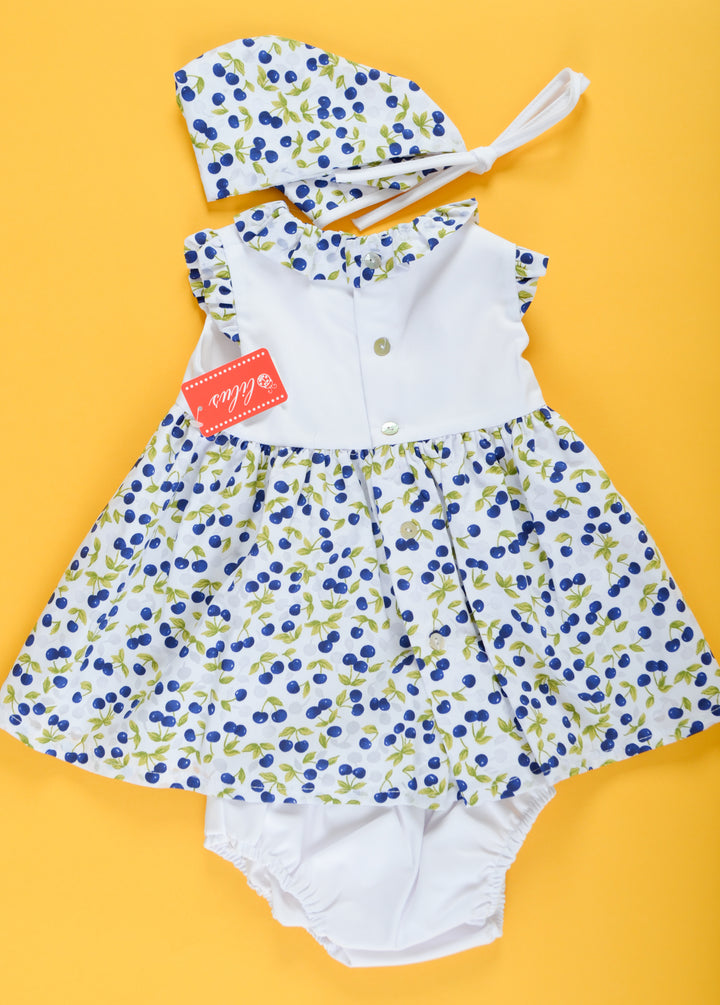 White, Green and Blue Cherry Baby Dress