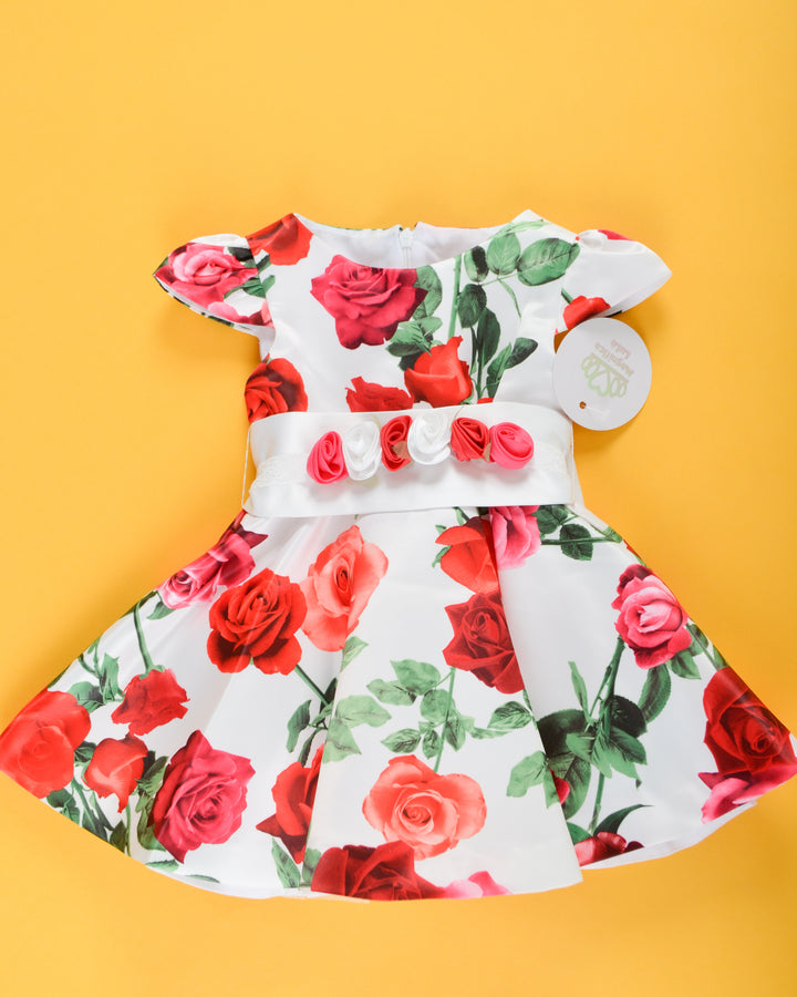 White and Red floral Baby Dress
