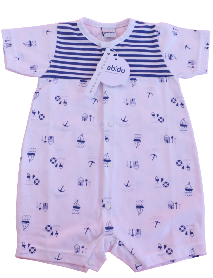 White and Dark Blue Baby Overall