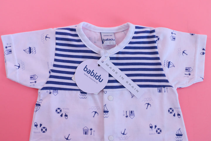 White and Dark Blue Baby Overall