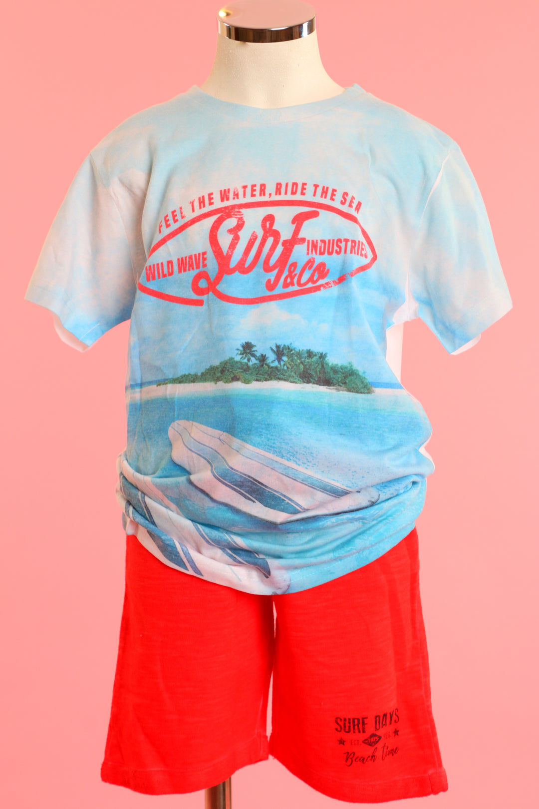 Light blue sportswear with red shorts
