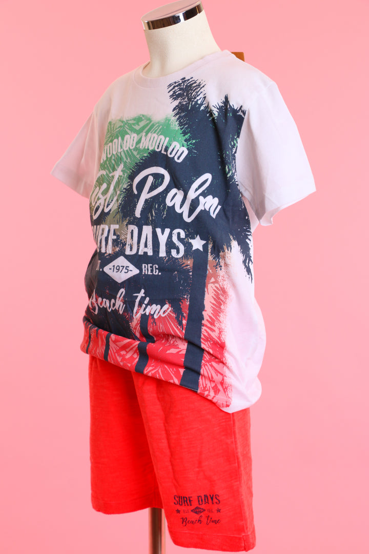 White sportswear with red shorts