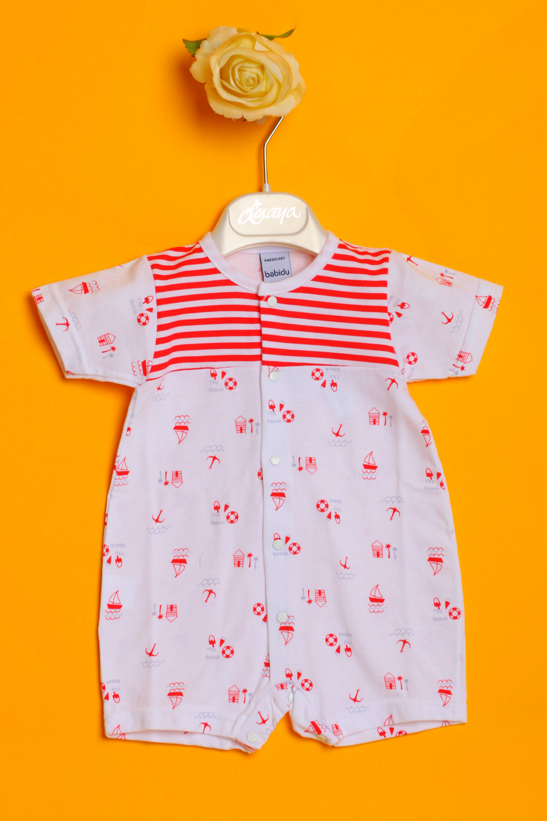 White and Red Baby Overall