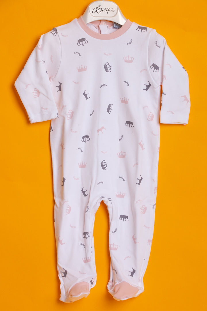 White and pink one piece baby pyjama