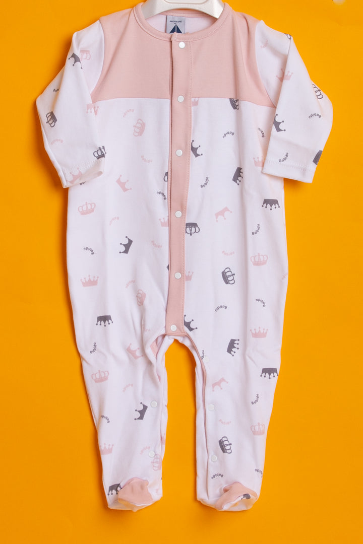 Pink and white one piece baby pyjama