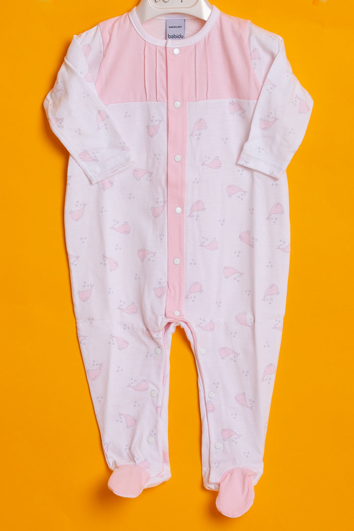 Pink and white one piece baby pyjama