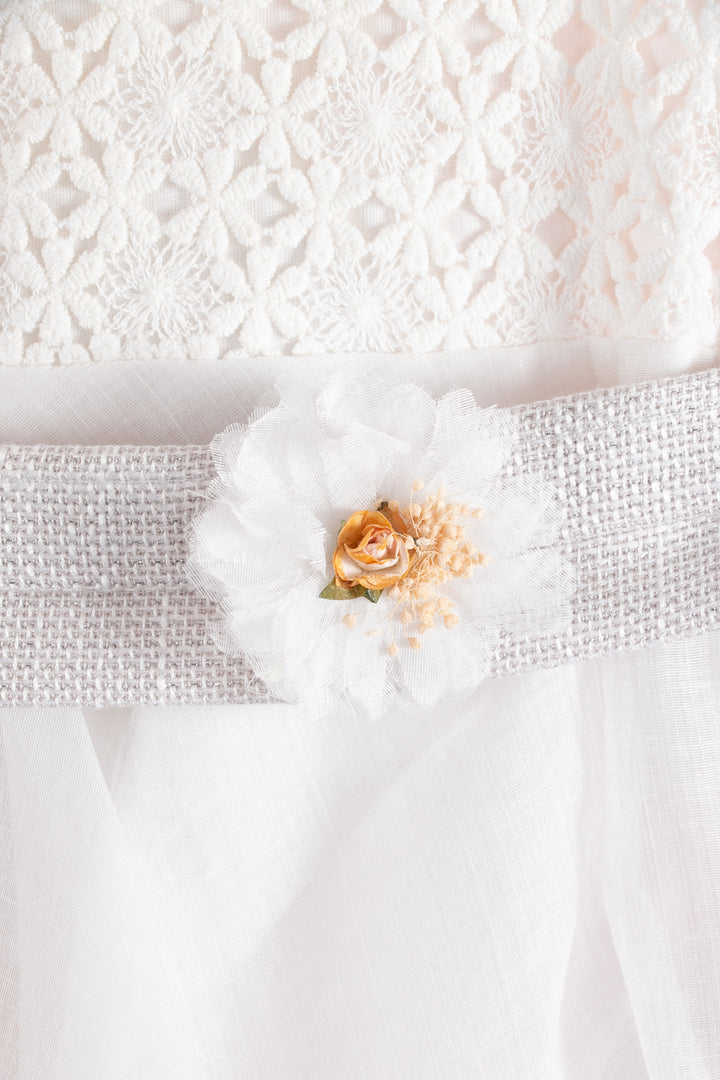 White Girls dress with grey belt - made in Spain