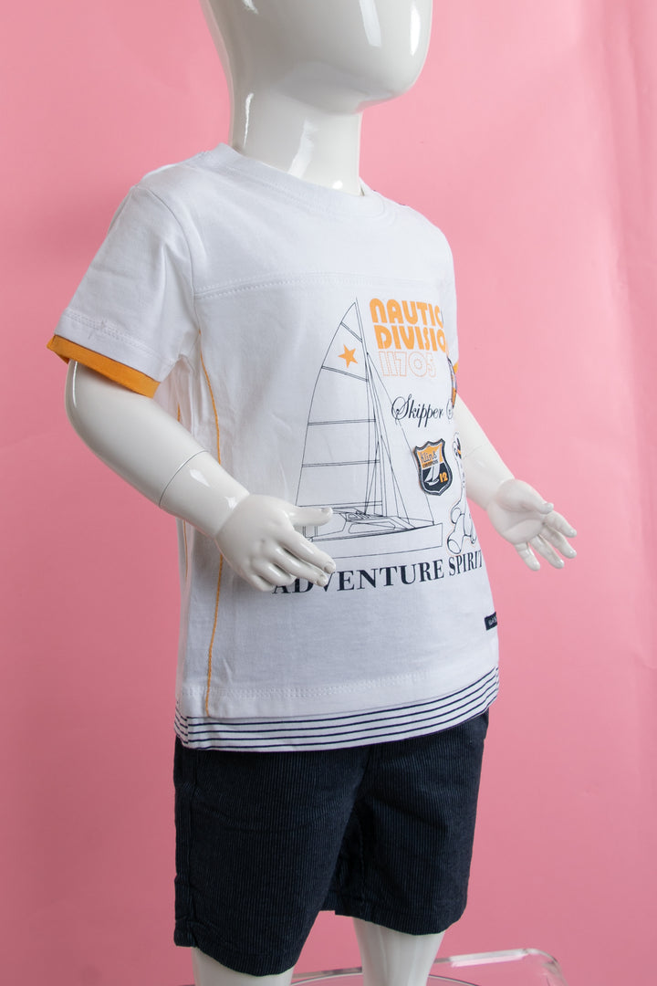 White and navy blue boys set