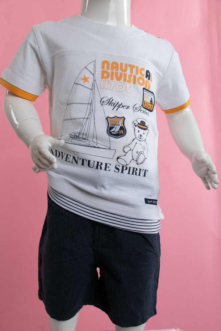 White and navy blue boys set