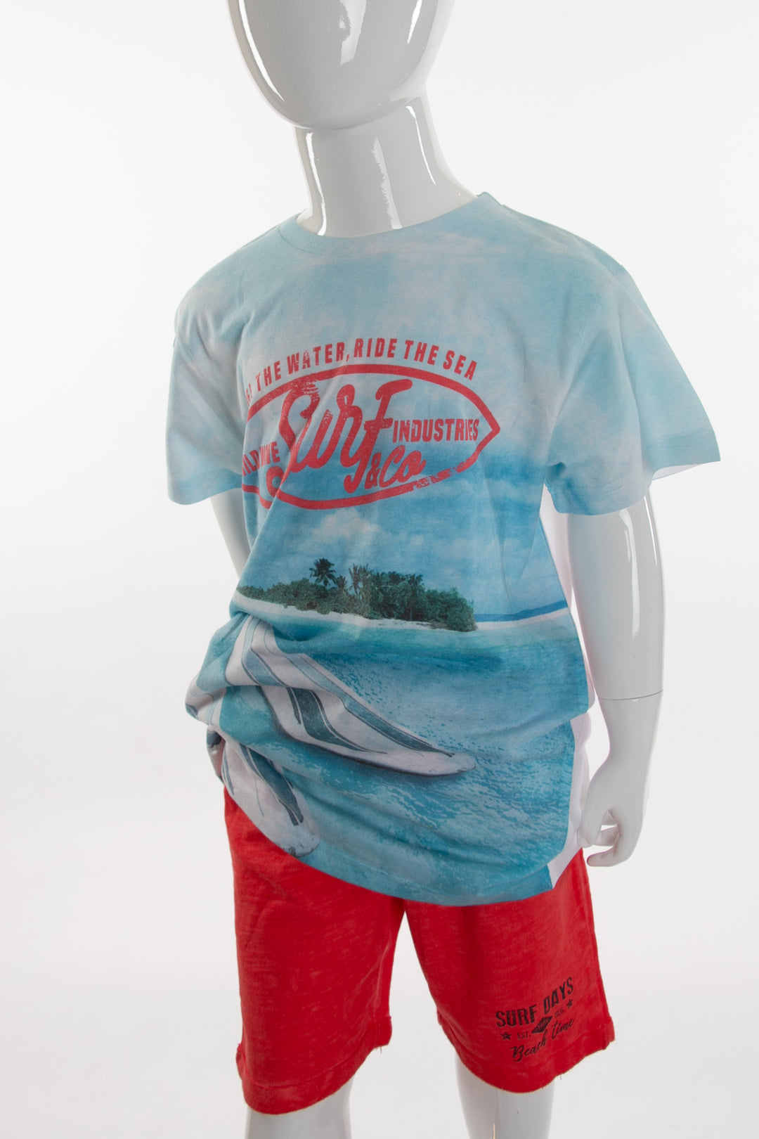 Light blue sportswear with red shorts