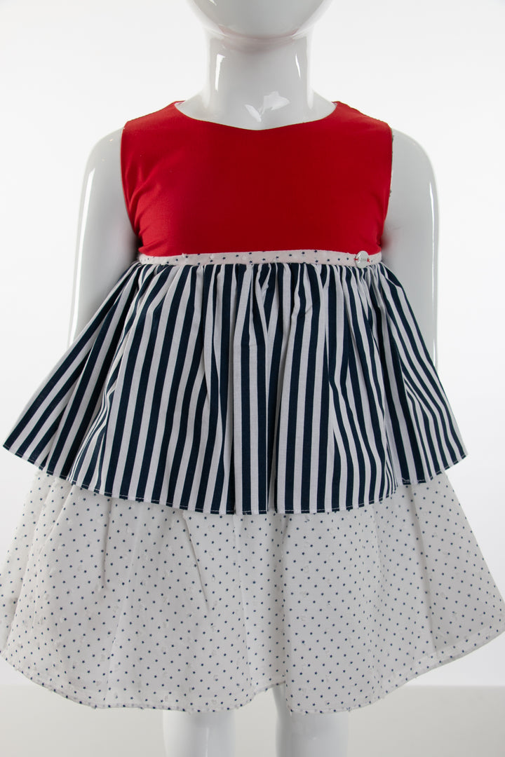 Red, white and navy blue dress