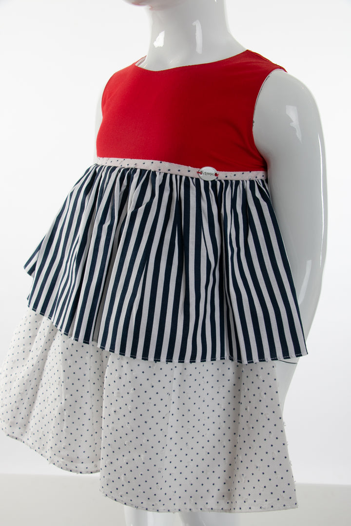 Red, white and navy blue dress