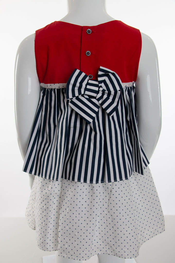 Red, white and navy blue dress