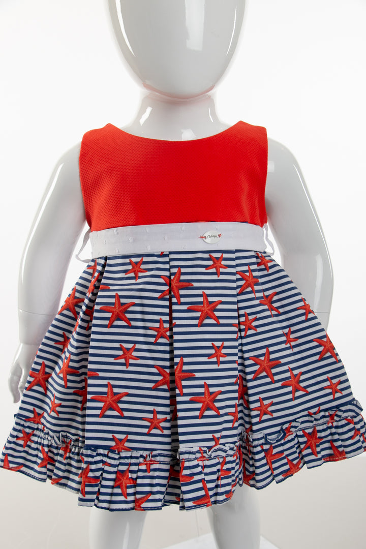 Red, white and navy blue striped dress