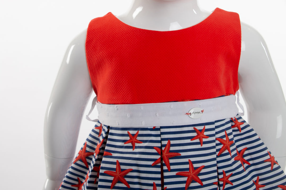 Red, white and navy blue striped dress