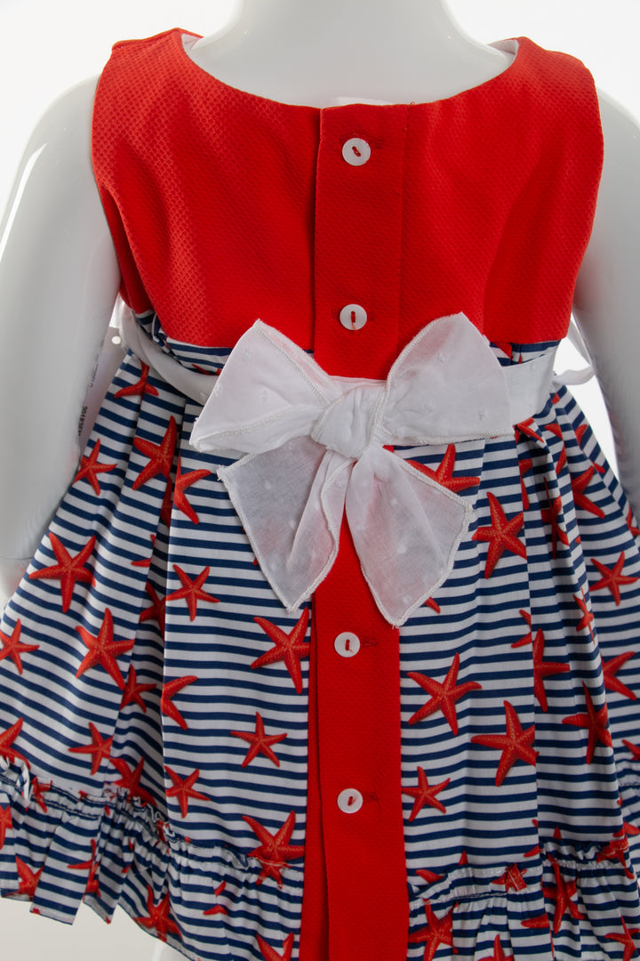 Red, white and navy blue striped dress