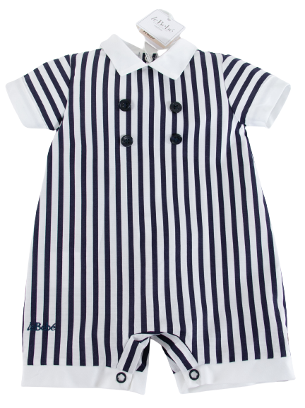 White and Navy Blue Striped Baby Set