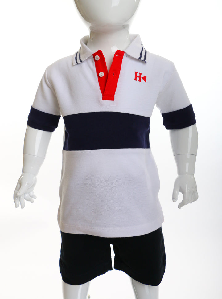 White and navy blue boys set