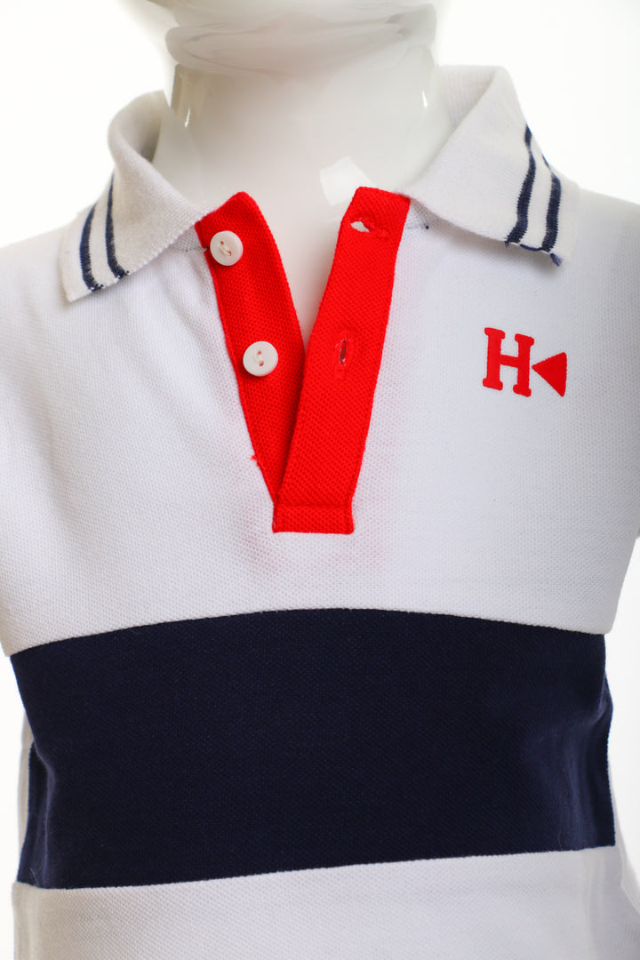 White and navy blue boys set