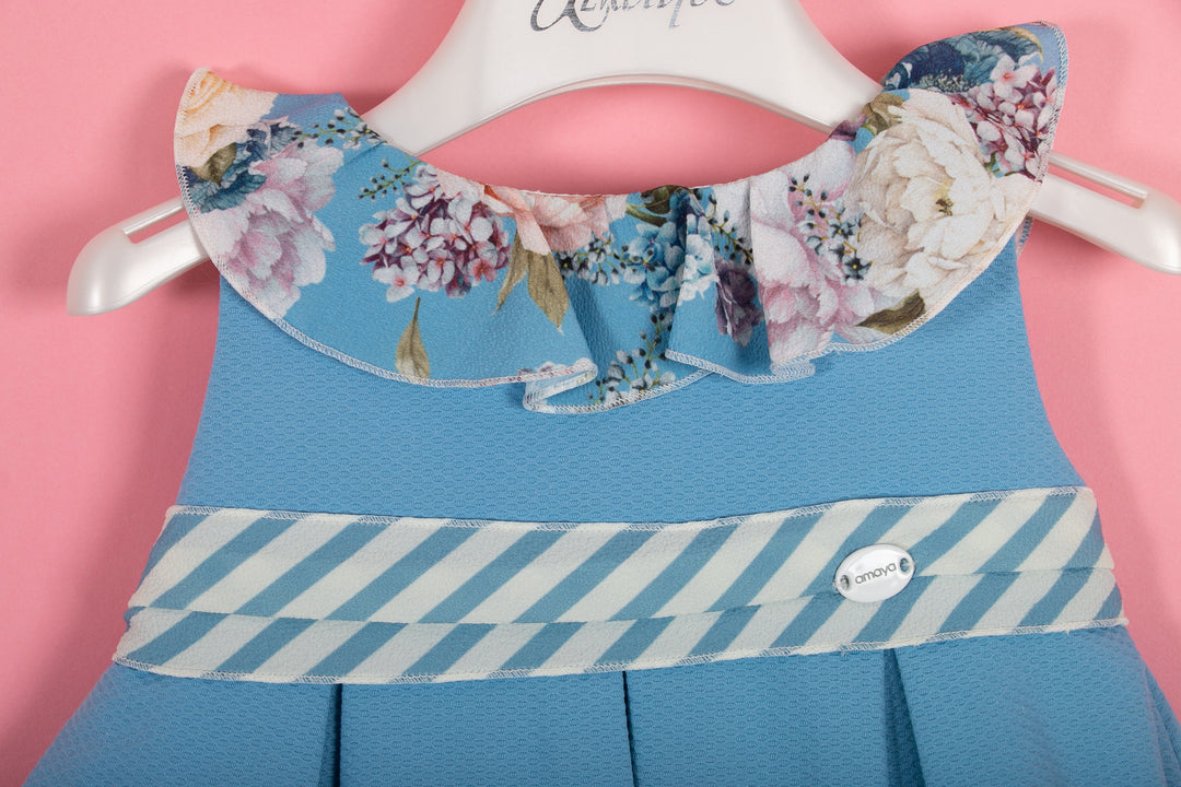 Blue dress with striped belt