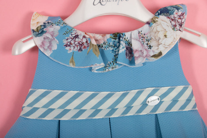 Blue dress with striped belt