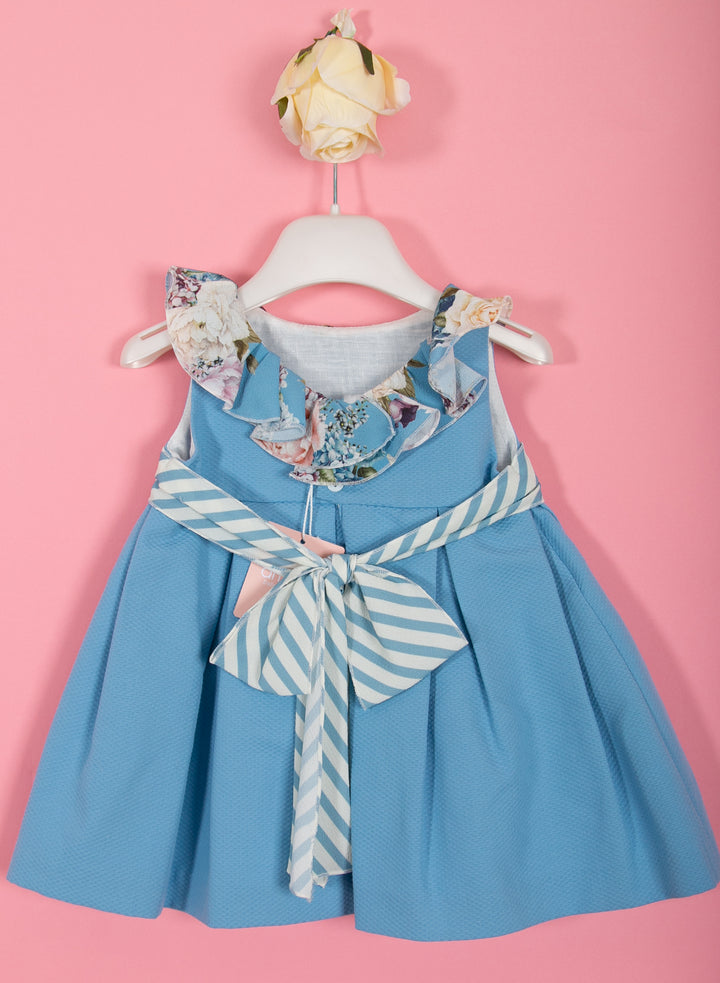 Blue dress with striped belt